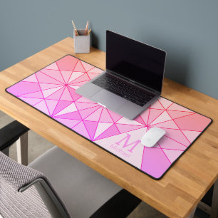 Roze roos retro mozaïek driehoek patroon monogram bureaumat