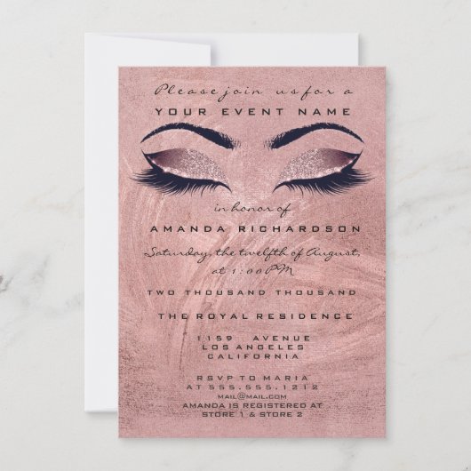 Roze roos rode bonen make-up oog glitter 16e bruid kaart (Voorkant)