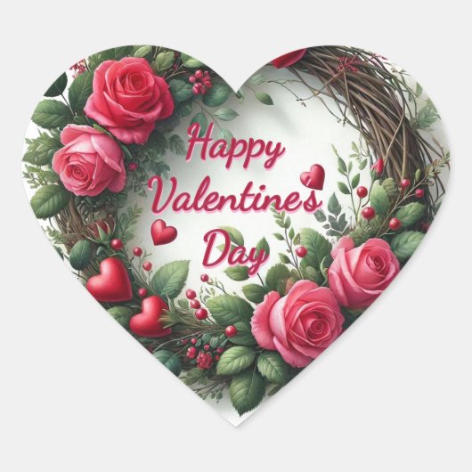 Roze Roos Rode Hart Valentijnsdag Sticker (Voorkant)