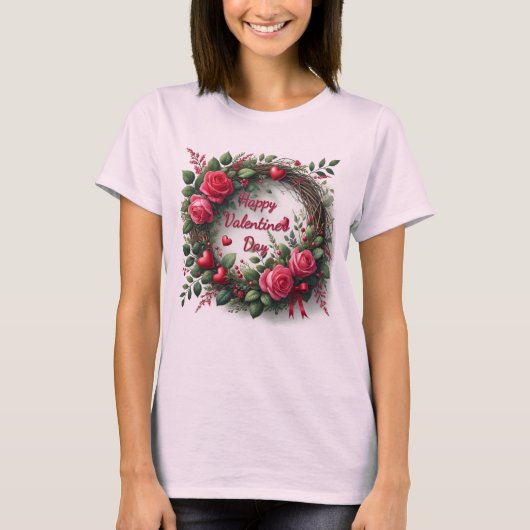 Roze Roos Rode Hart Valentijnsdag T-shirt (Voorkant)