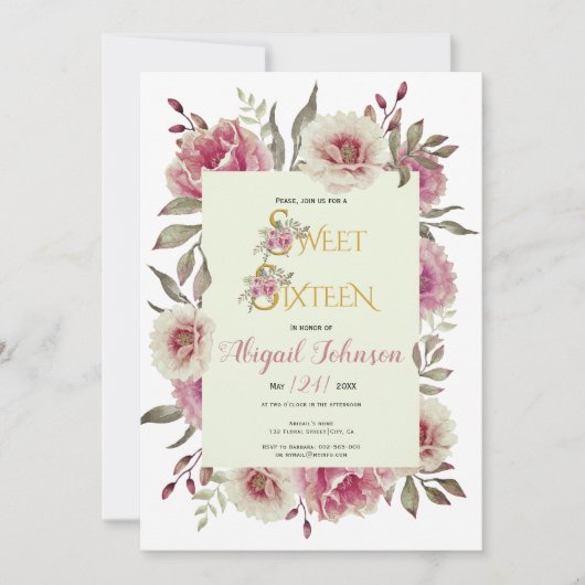 Roze roos roze bloemen, zestien jaar oud kaart (Voorkant)