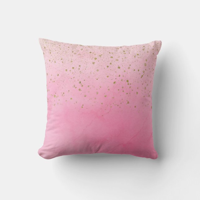 Roze Roos Roze & Gouden Glitter Glam Glitterende C Kussen (Voorkant)