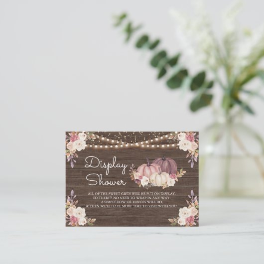 Roze Roos Roze schoeisel met houten pompoen Informatiekaartje (Staand voorkant)