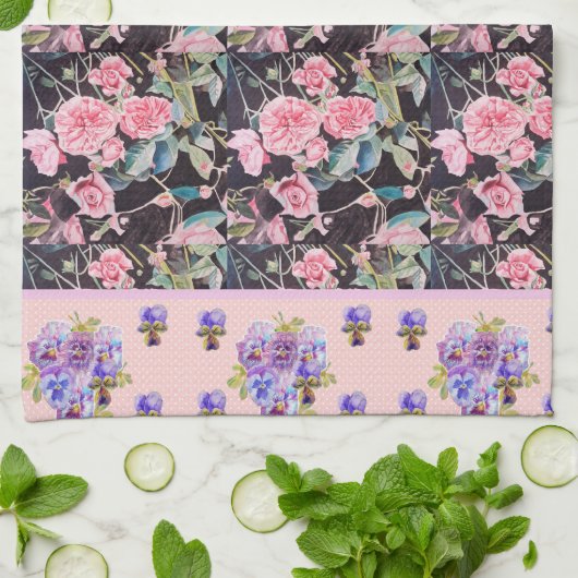 Roze  Roos Rozen Waterverf moeder moeders Theedoek (Gevouwen)