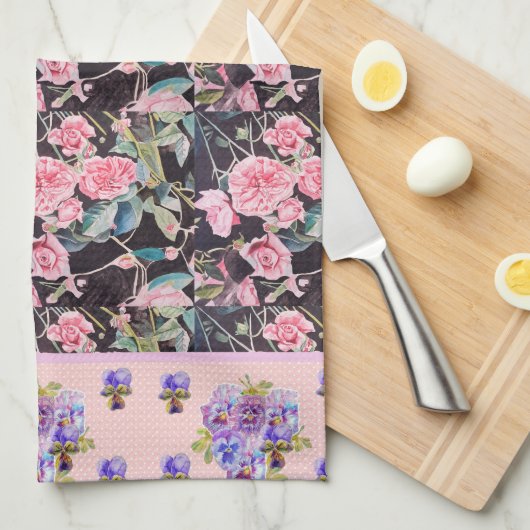 Roze Roos Rozen Waterverf moeder moeders Theedoek (Quarter Fold)