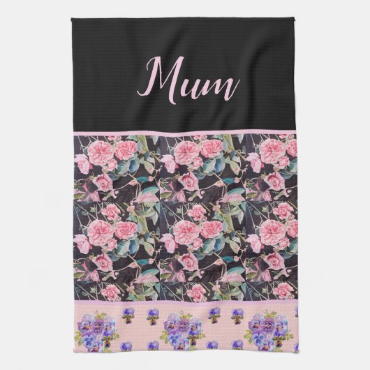 Roze  Roos Rozen Waterverf moeder moeders Theedoek (Verticaal)