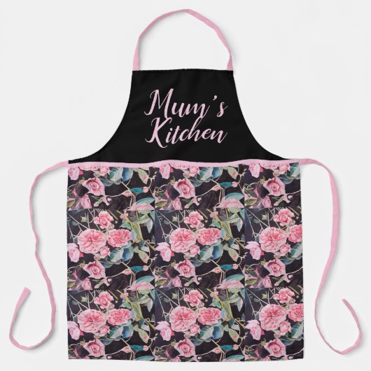 Roze  Roos Rozen Waterverf Mums Keuken Schort (Voorkant)