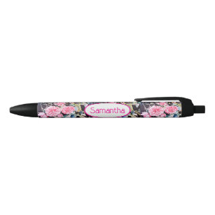 Roze Roos Rozen Waterverf Shabby Chic Meisjesnaam Zwarte Inkt Pen