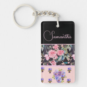 Roze Roos Rozen Waterverf Vintage Aanpasbaar Sleutelhanger