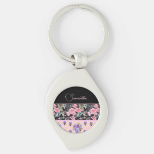 Roze Roos Rozen Waterverf Vintage Aanpasbaar Sleutelhanger