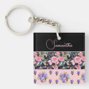 Roze Roos Rozen Waterverf Vintage Aanpasbaar Sleutelhanger