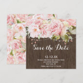 Roze Roos Rustieke Houten Slingerlichten Save the  Date (Voorkant / Achterkant)