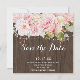Roze Roos Rustieke Houten Slingerlichten Save the Date