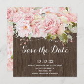 Roze Roos Rustieke Houten Slingerlichten Save the  Save The Date (Voorkant / Achterkant)