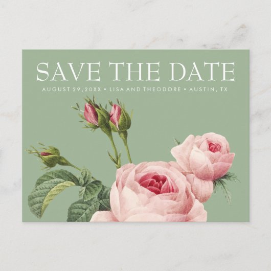 Roze  roos SAGE BRUILOFT bewaar de datum Aankondigingskaart (Voorkant)