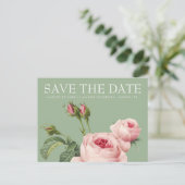 Roze  roos SAGE BRUILOFT bewaar de datum Aankondigingskaart (Staand voorkant)