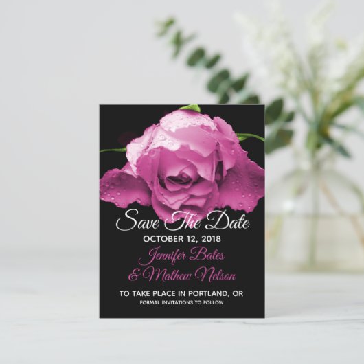 Roze Roos Save the Date Aankondigingen (Staand voorkant)