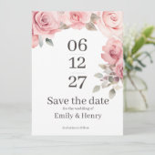 Roze Roos "Save the Date" Kaart (Staand voorkant)