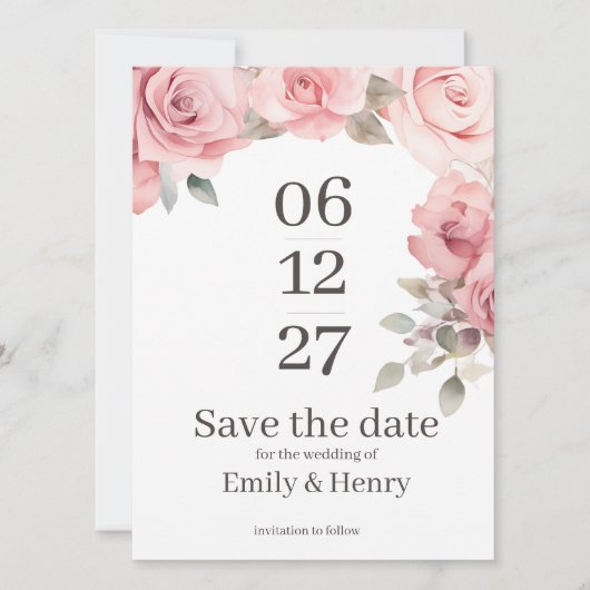 Roze Roos "Save the Date" Kaart (Voorkant)