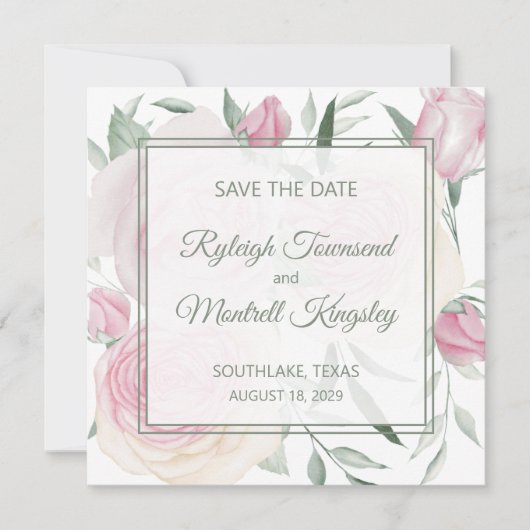 Roze Roos Save The Date Kaart (Voorkant)