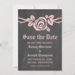 Roze Roos Schoolbord Save the Date Uitnodiging