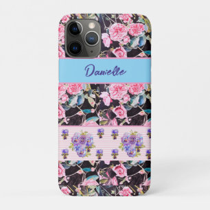 Roze Roos Shabby Chic Aquarelrozen Roze Blauw Case-Mate iPhone Case