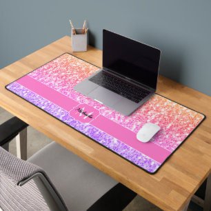 Roze roos sinaasappel glitter fonkelt Monogram Bureaumat