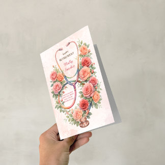 Roze Roos Stethoscoop Gelukkig Pensioen Kaart