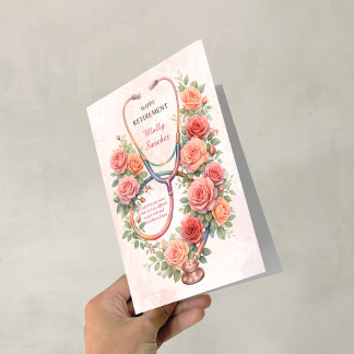 Roze Roos Stethoscoop Gelukkig Pensioen Kaart