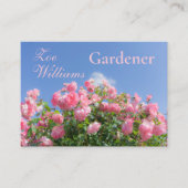 Roze roos struik onder blauwe lucht, op maat visitekaartje (Voorkant)