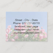 Roze roos struik onder blauwe lucht, op maat visitekaartje (Achterkant)