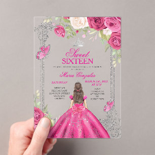 Roze Roos Sweet 16 Prinses Uitnodiging