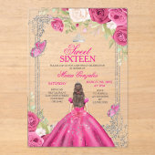 Roze Roos Sweet 16 Prinses Uitnodiging (Voorkant)