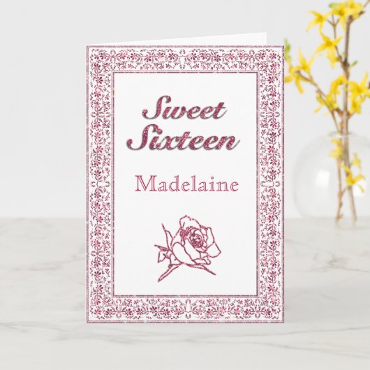 Roze Roos Sweet Sixteen Kaart (Gele Bloem)