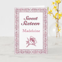 Roze Roos Sweet Sixteen Kaart