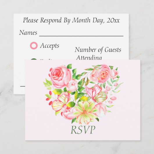 Roze Roos Sweetheart RSVP Kaarten Kaartje (Voorkant / Achterkant)