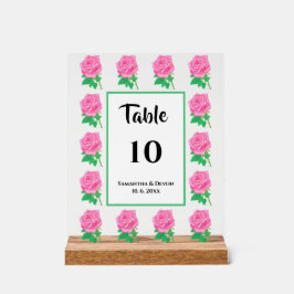 Roze Roos Tafelnummer Acryl Teken Bord