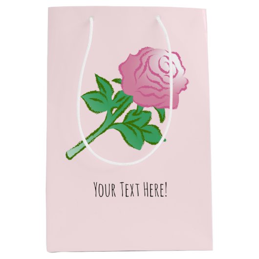 Roze Roos Tekening Medium Cadeauzakje (Voorkant)