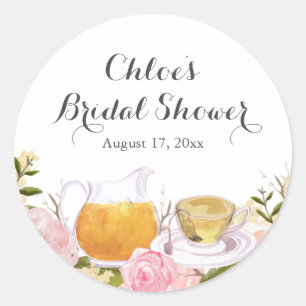 Roze Roos Theekop Bruiloftsshower Stickers