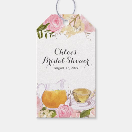 Roze roos theekopje bruidsdouche cadeau labels cadeaulabel (Voorkant)