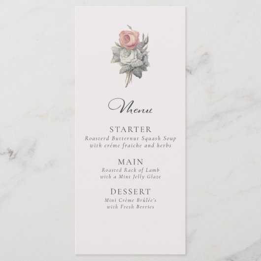 Roze, , roos thema bruiloft menu (Voorkant)