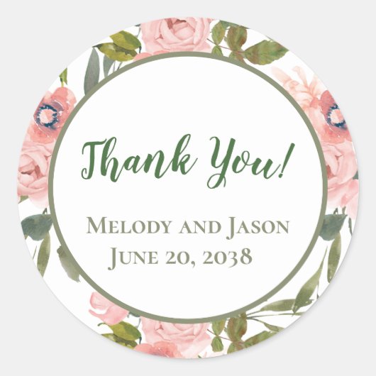 Roze roos thema favoriet sticker zegel (Voorkant)