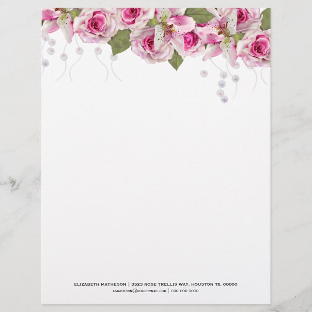 Roze Roos Tijgerlelie Briefhoofd (Voorkant)