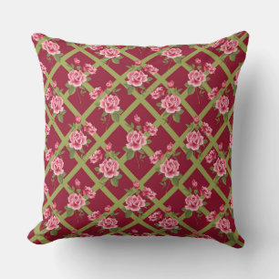 Roze Roos Tralie, Bourgondië Worp Kussen 20" x 20"