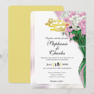 Roze Roos Trouw Uitnodiging - Gouden Letters 1