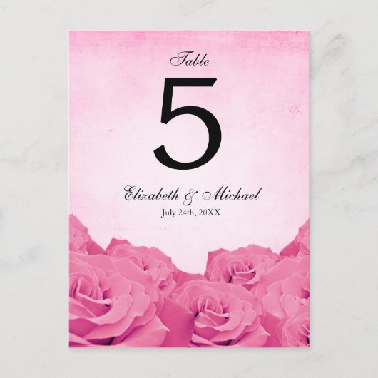 Roze Roos Trouwtafel Nummer Briefkaart (Voorkant)