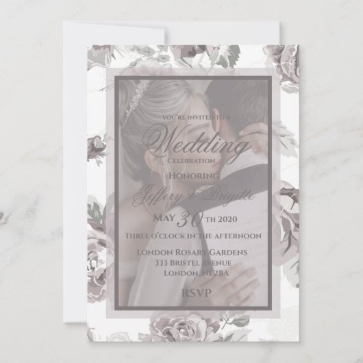 Roze roos, uitnodiging voor een aangepast bruiloft (Voorkant)