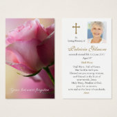 Roze Roos Uitvaart Memorial Gebed Sympathie Cards Visitekaartje (Voorkant /achterkant)