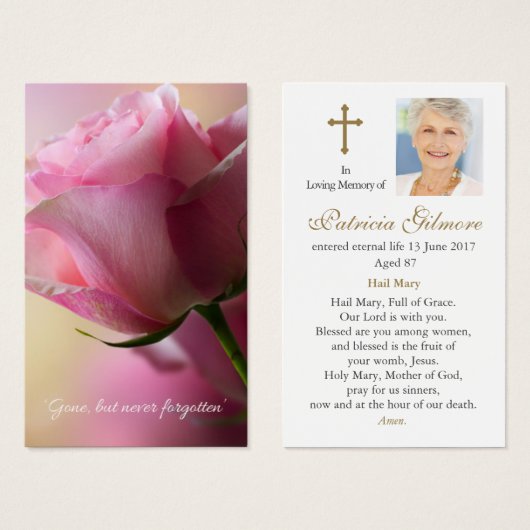 Roze Roos Uitvaart Memorial Gebed Sympathie Cards Visitekaartje (Voorkant /achterkant)