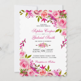 Roze Roos van Fuchsia Botanical Floral Wedding Kaart
